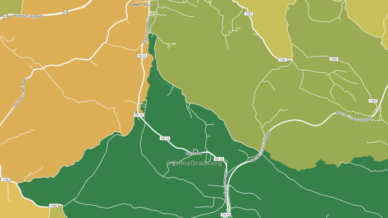 Highland, TN Map of Assault Rates