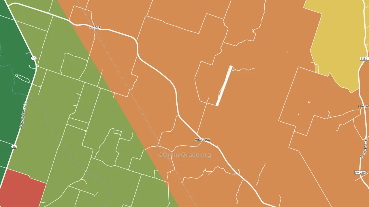 Highland, TX Map of Assault Rates