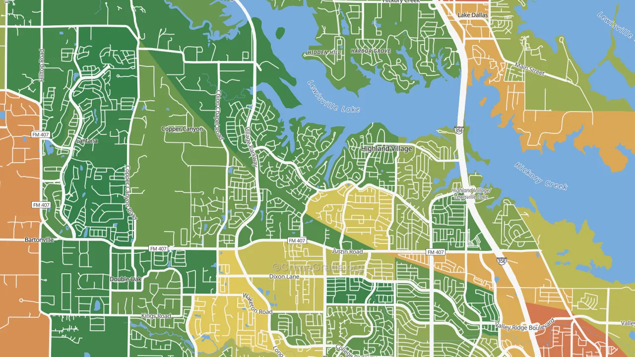 Highland Village, TX Map of Assault Rates