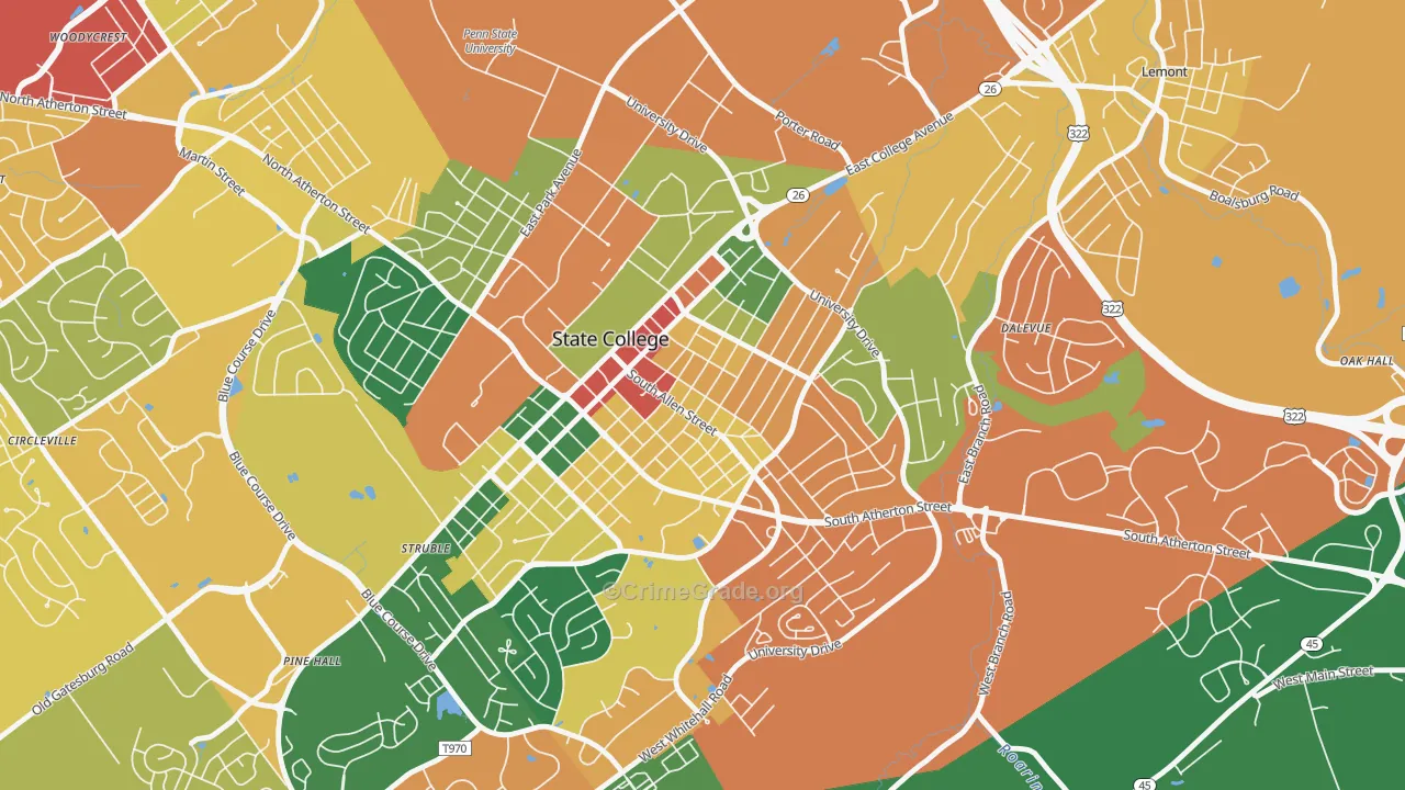Highlands Historic District, State College, PA Map of Assault Rates