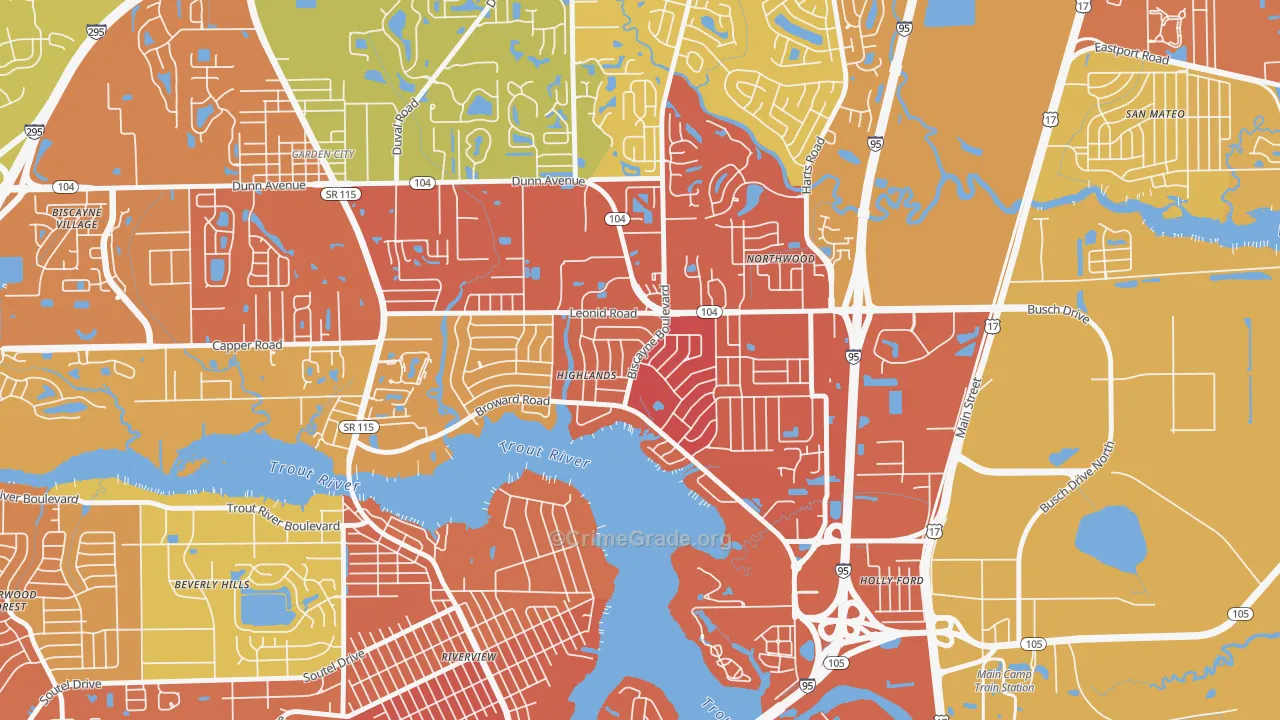 Highlands, Jacksonville, FL Map of Assault Rates