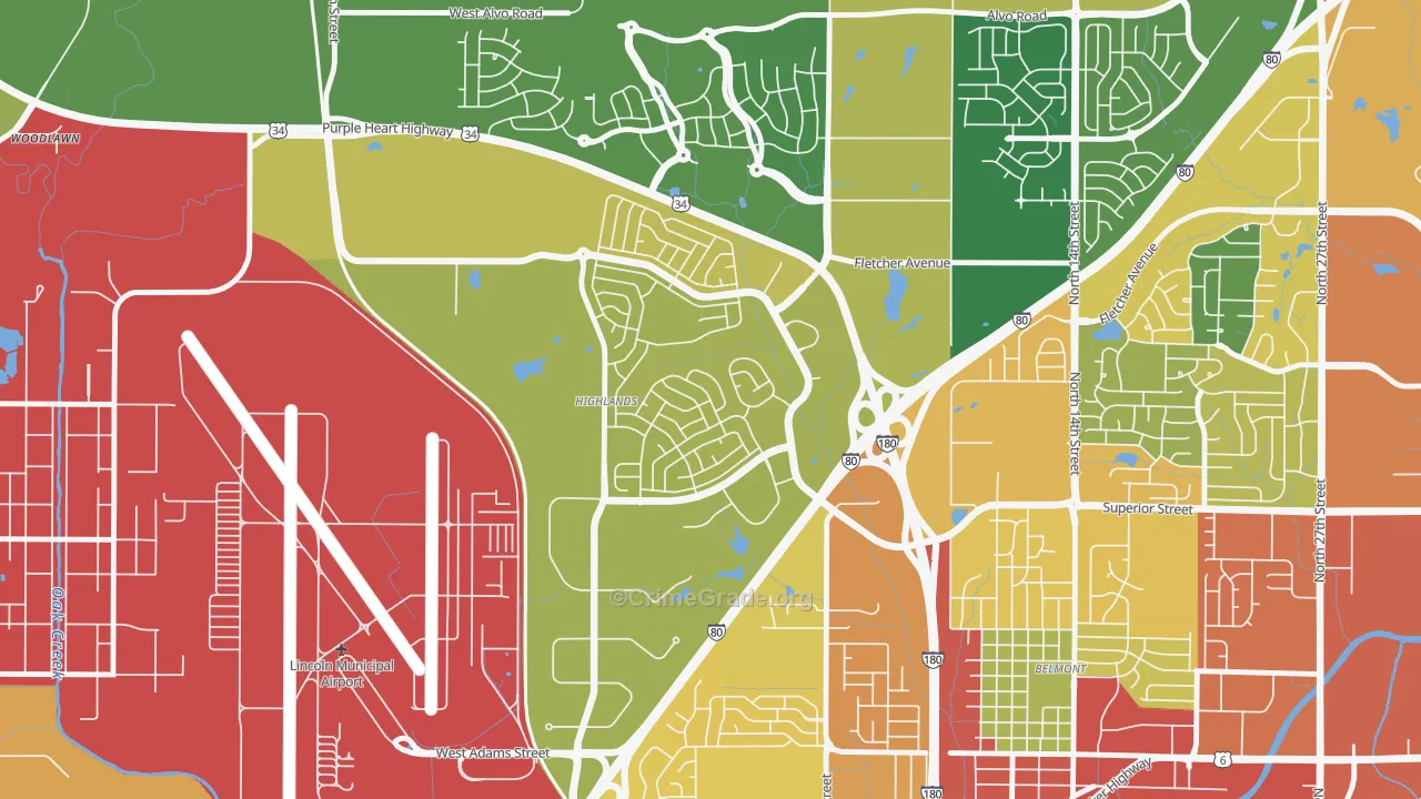 Highlands, Lincoln, NE Map of Assault Rates