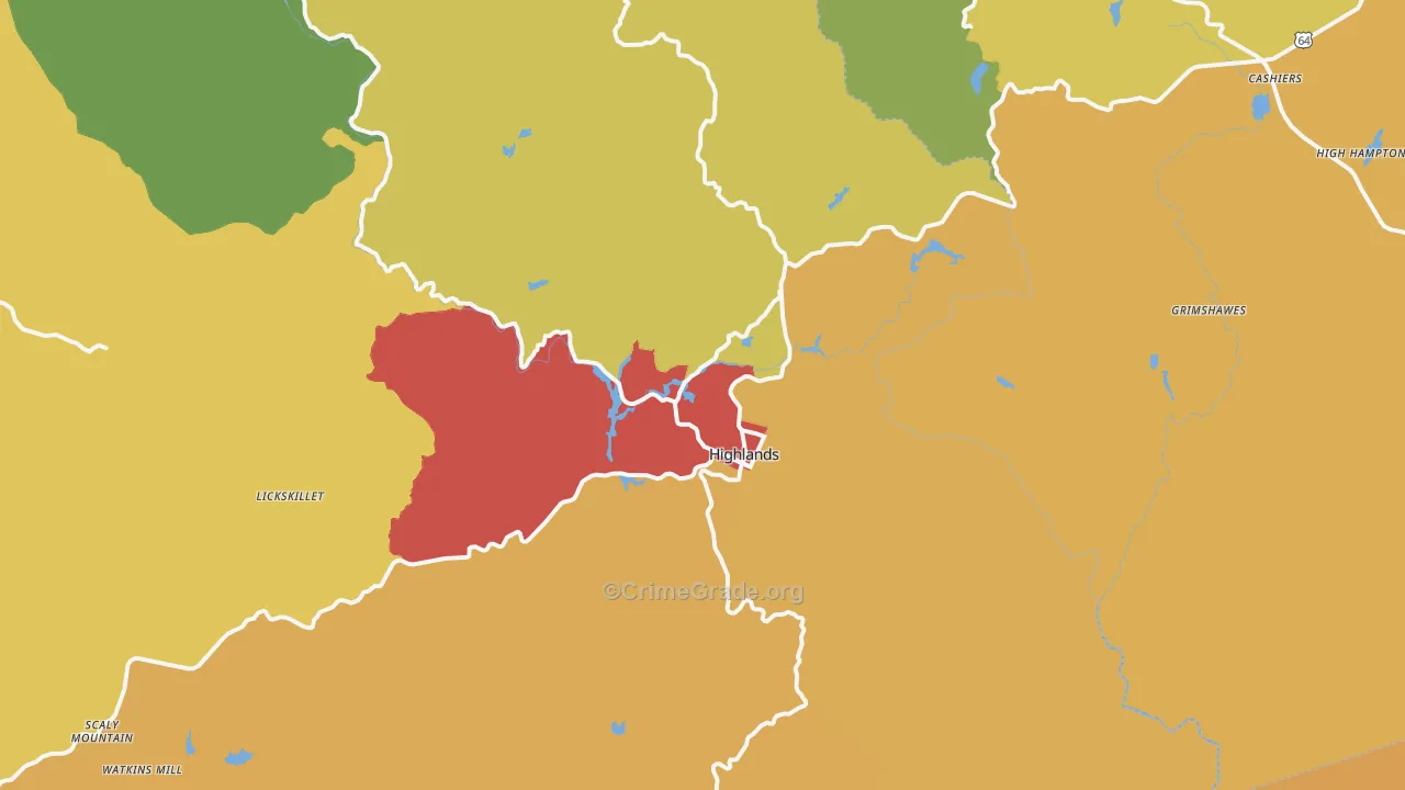 Highlands, NC Map of Assault Rates