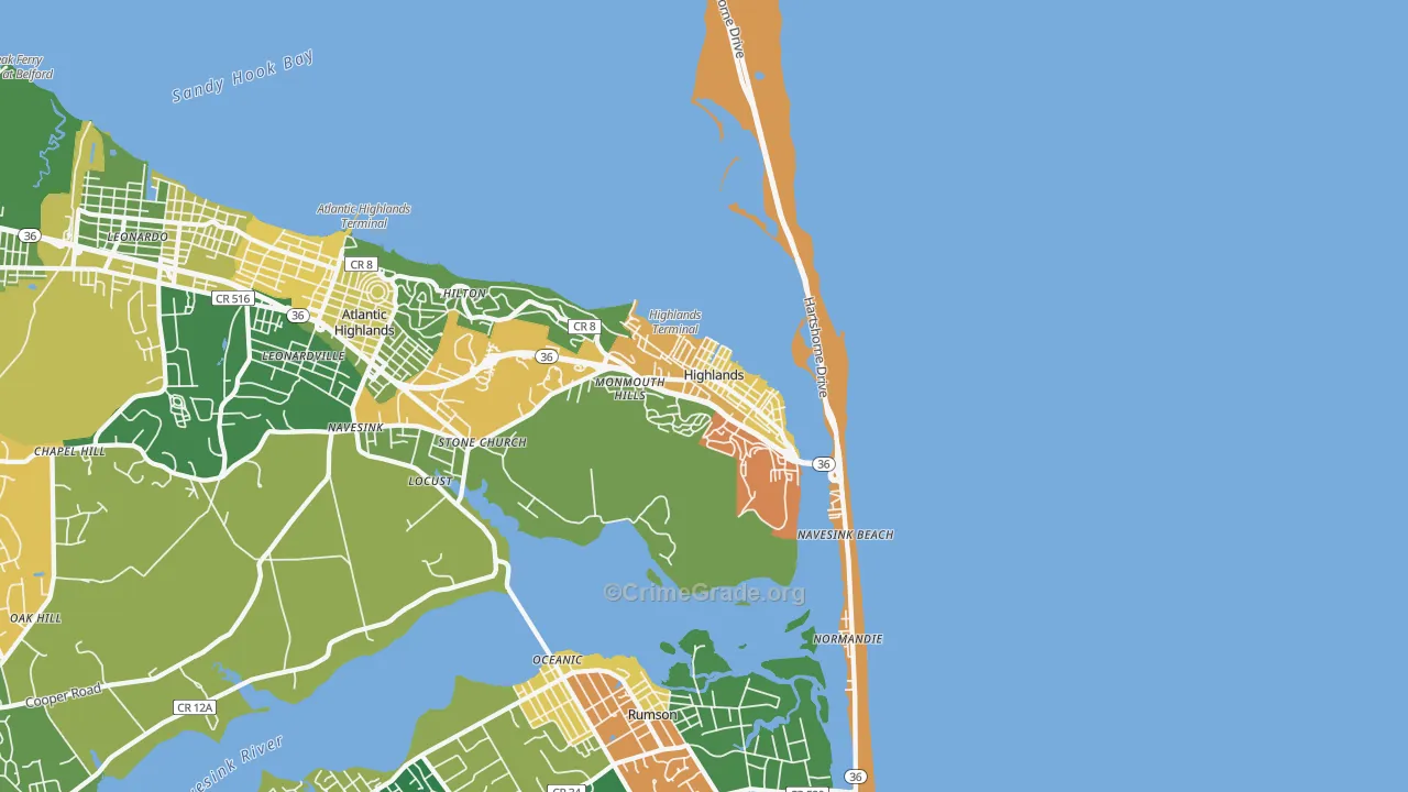 Highlands, NJ Map of Assault Rates