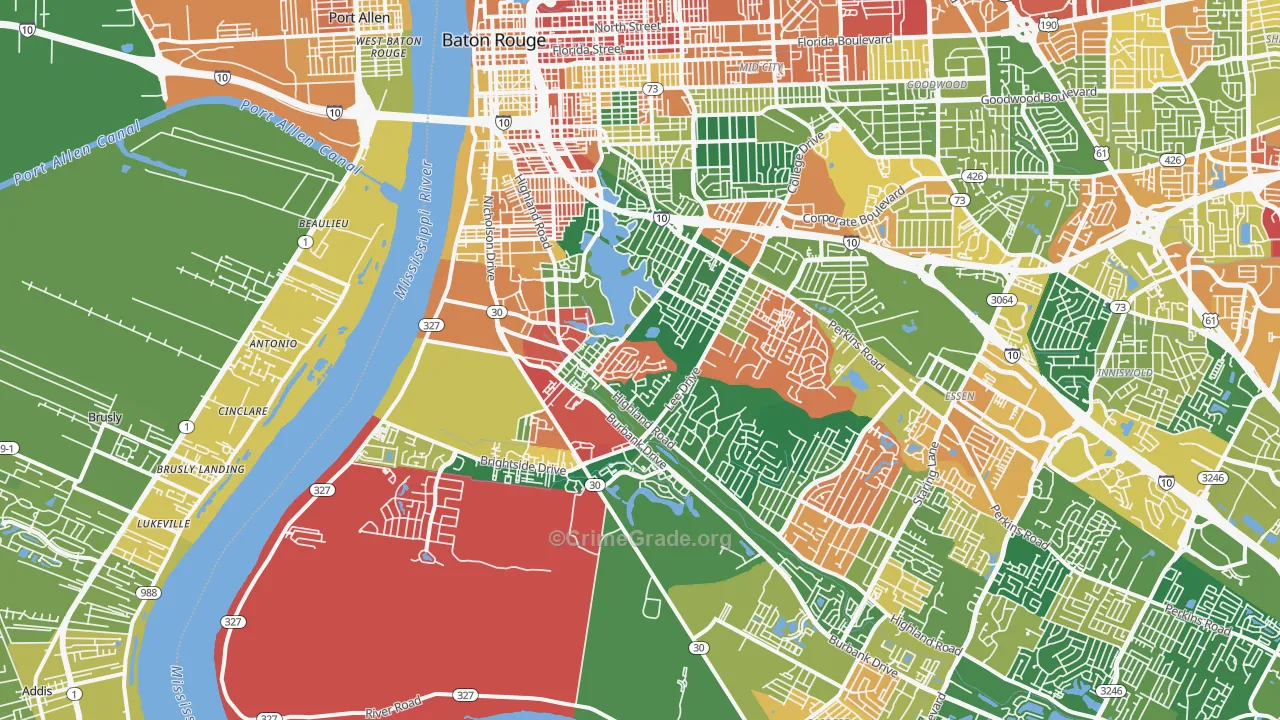 Highlands-Perkins, Baton Rouge, LA Map of Assault Rates