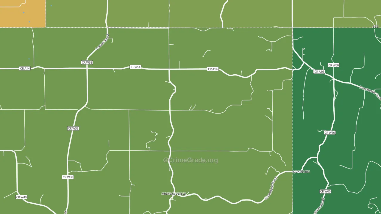 Highlandville, IA Map of Assault Rates