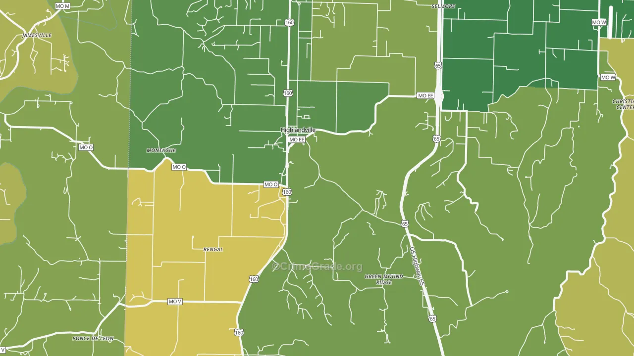 Highlandville, MO Map of Assault Rates