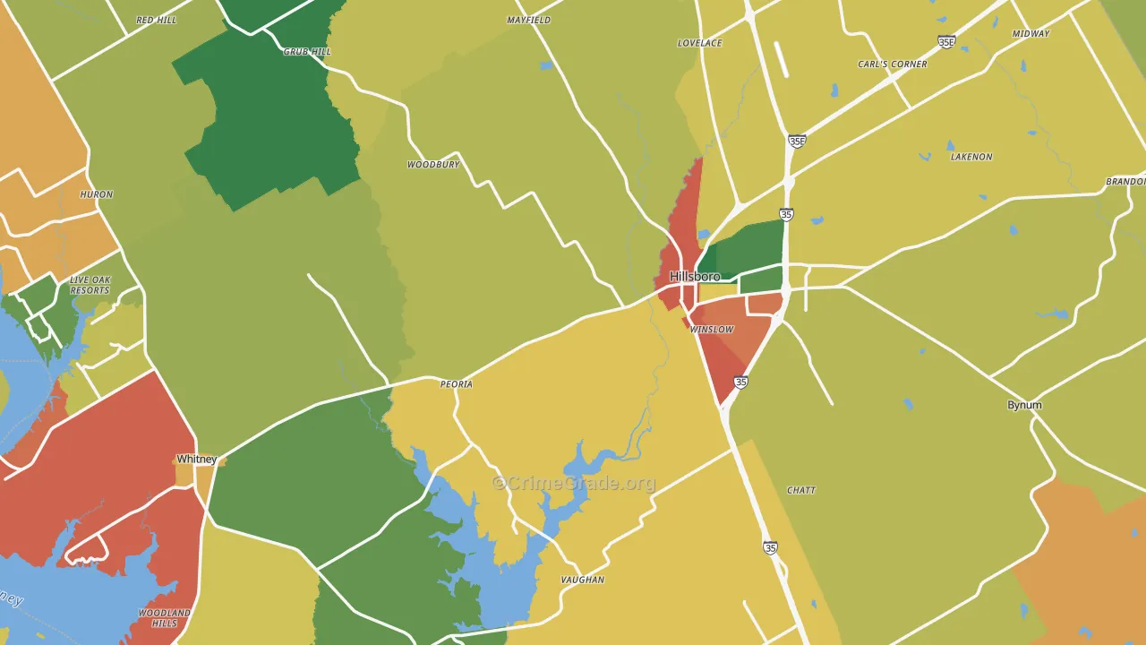Hill County, TX Map of Assault Rates
