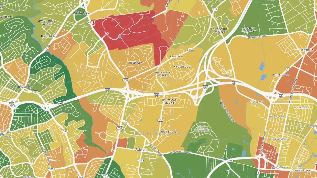 Hillandale, Silver Spring, MD Map of Assault Rates