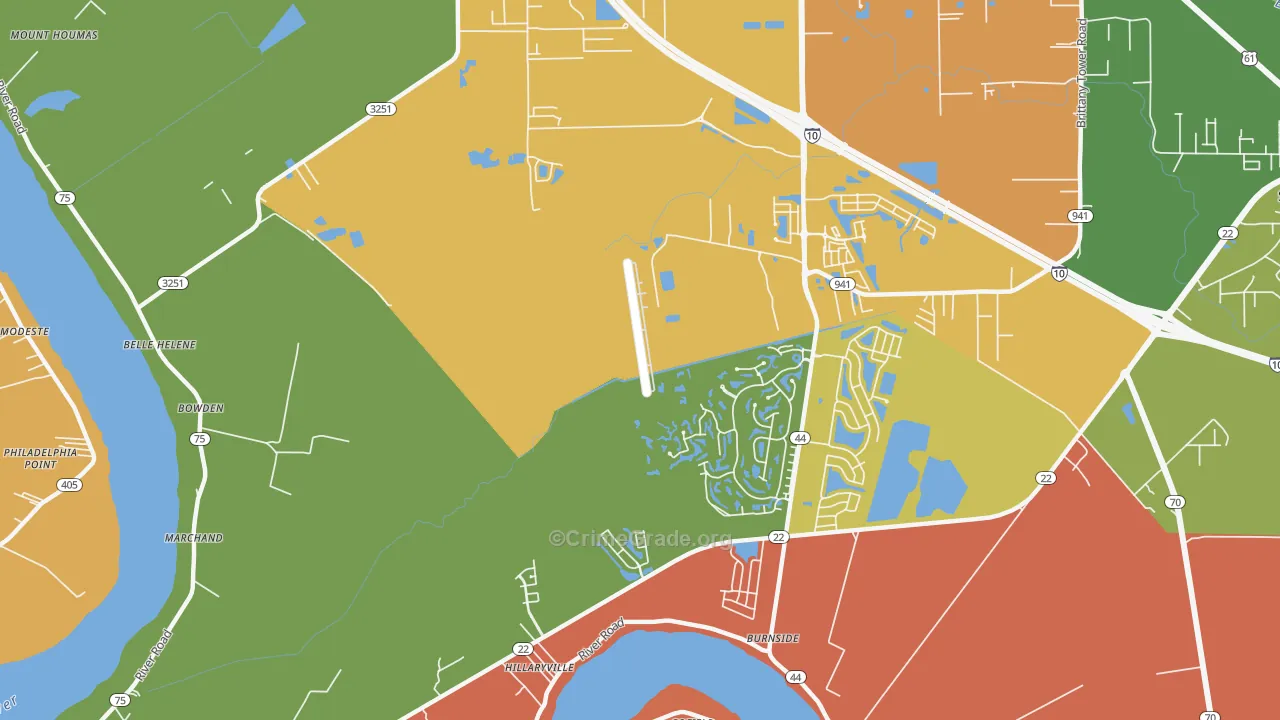 Hillaryville, LA Map of Assault Rates