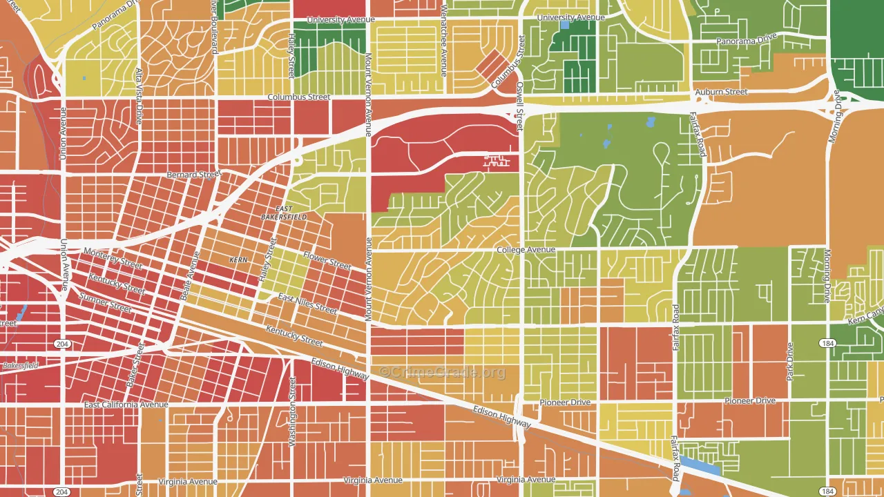 Hillcrest-Bakersfield, Bakersfield, CA Map of Assault Rates