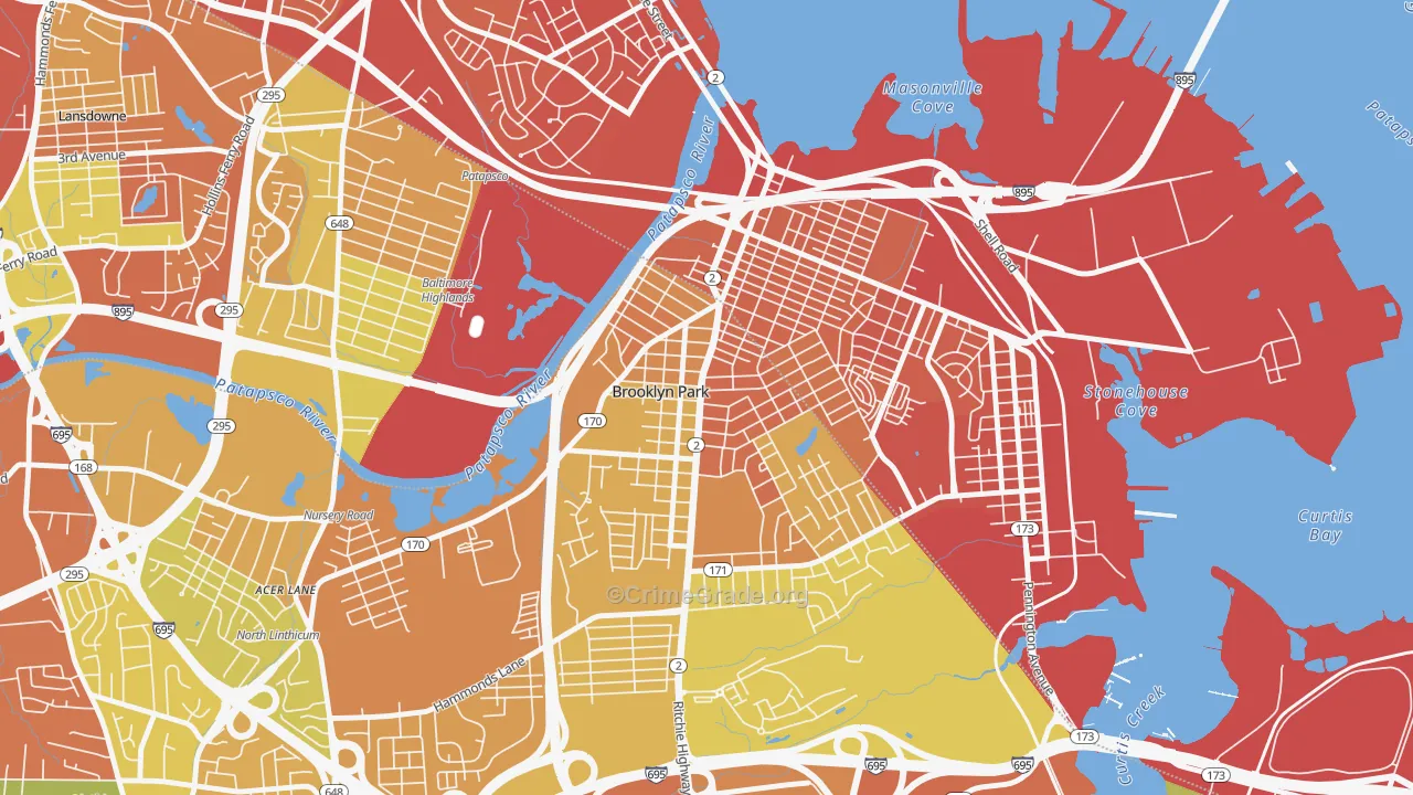 Hillcrest, Brooklyn Park, MD Map of Assault Rates
