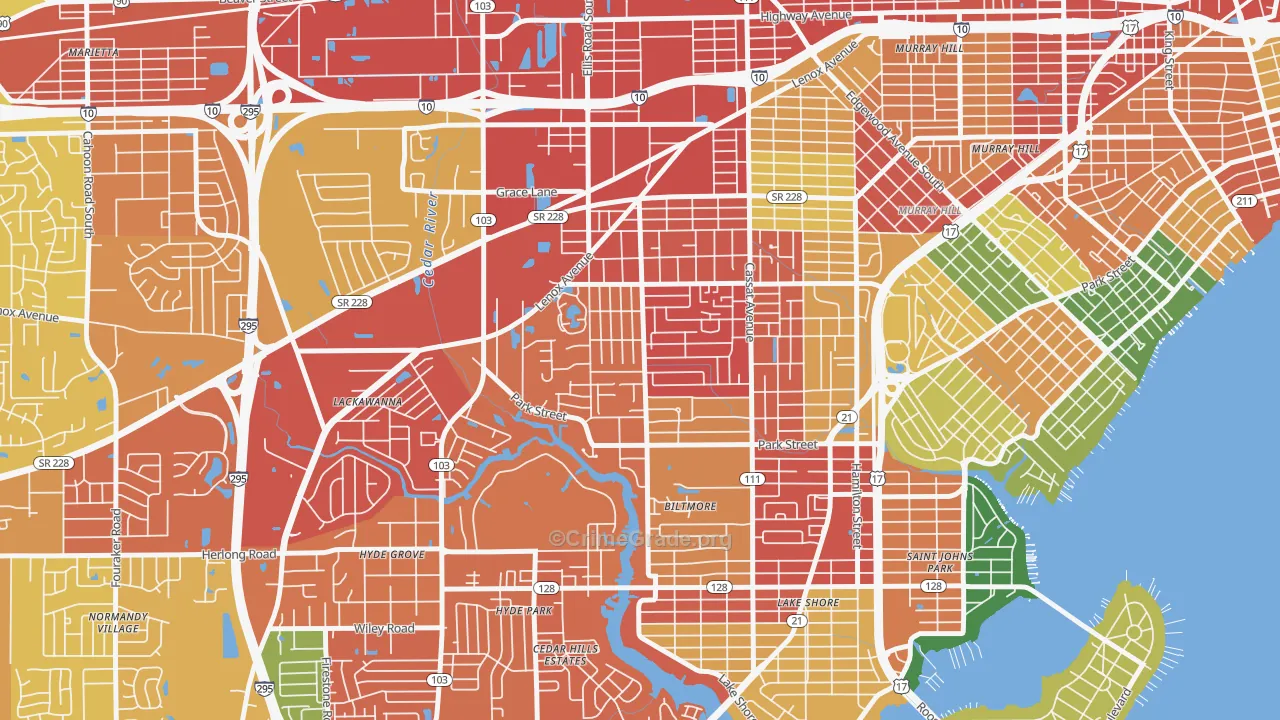 Hillcrest, Jacksonville, FL Map of Assault Rates