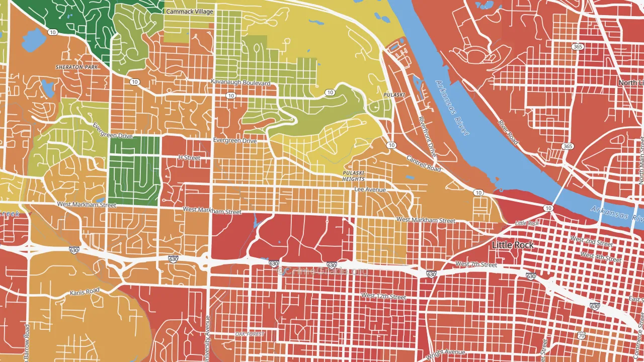 Hillcrest, Little Rock, AR Map of Assault Rates