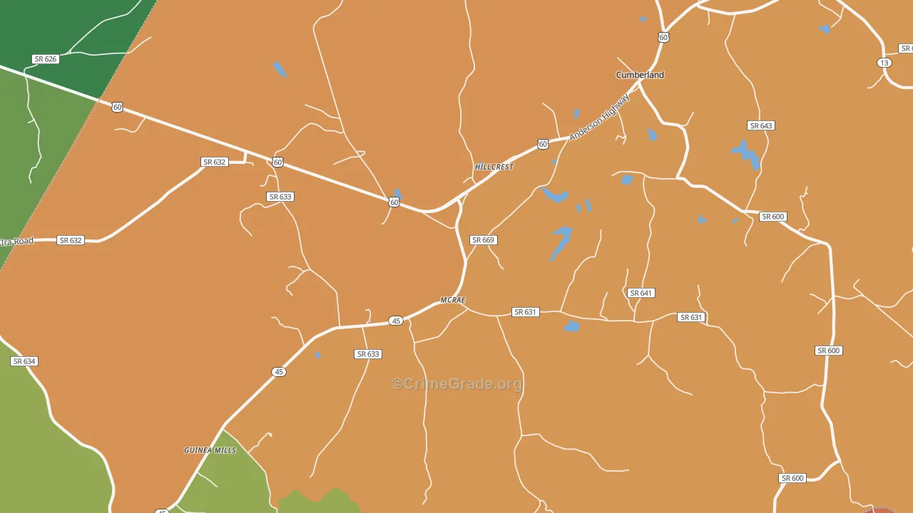 Hillcrest, VA Map of Assault Rates