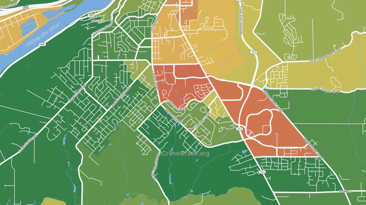 Hillendale, Oregon City, OR Map of Assault Rates