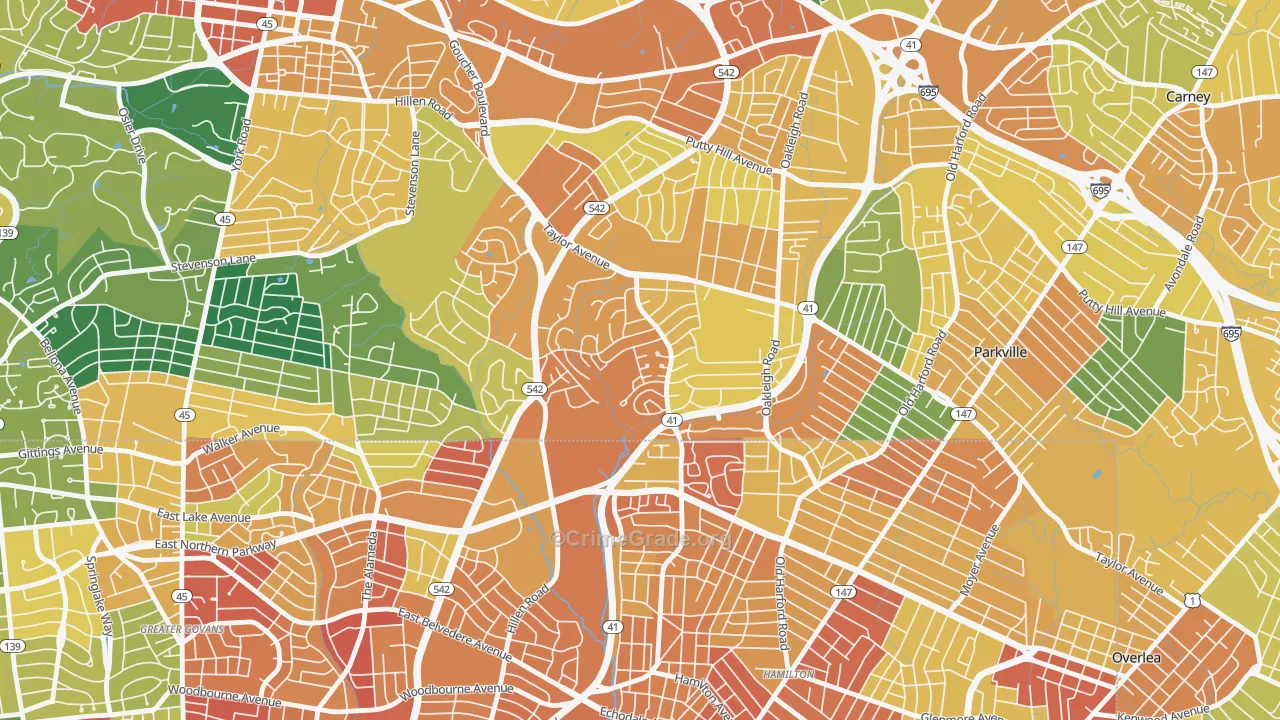 Hillendale, Parkville, MD Map of Assault Rates
