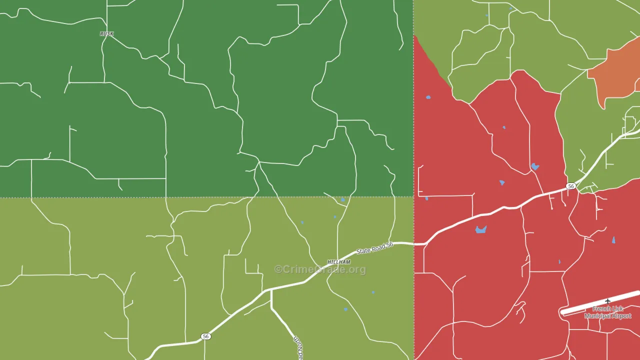 Hillham, IN Map of Assault Rates