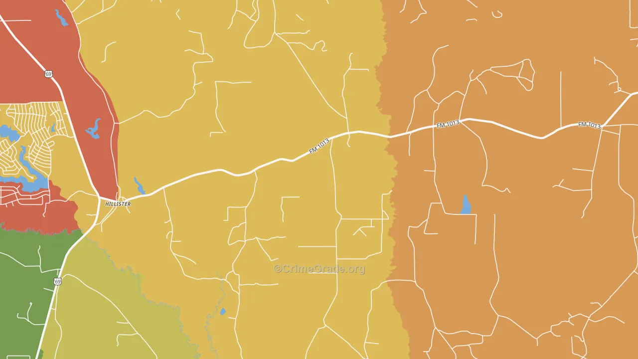 Hillister, TX Map of Assault Rates