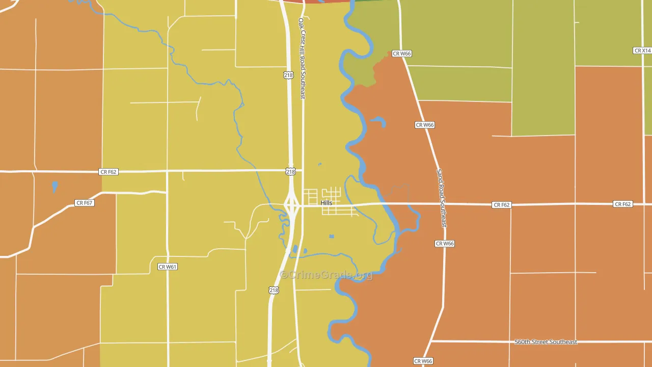 Hills, IA Map of Assault Rates