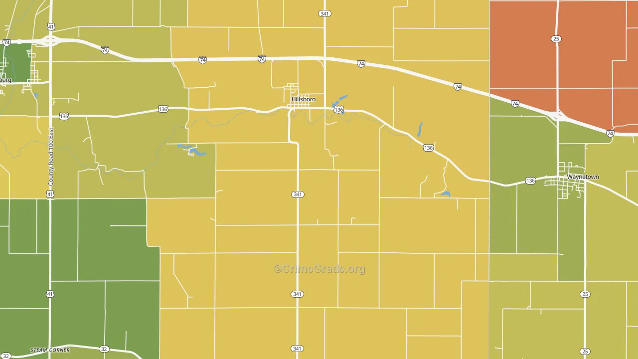 Hillsboro, IN Map of Assault Rates