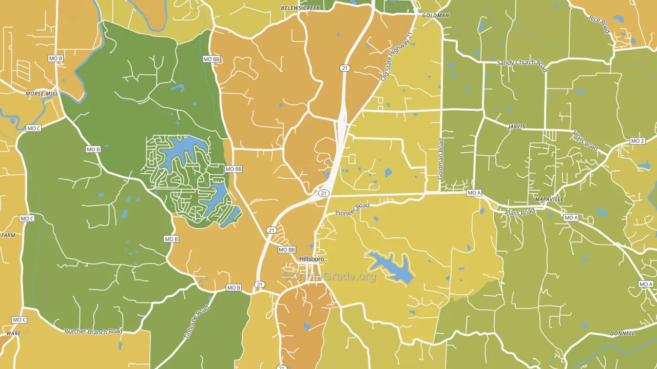 Hillsboro, MO Map of Assault Rates