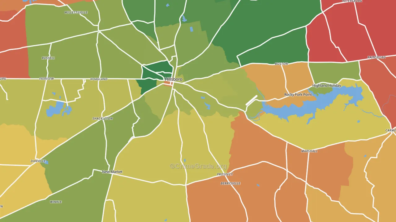Hillsboro, OH Map of Assault Rates