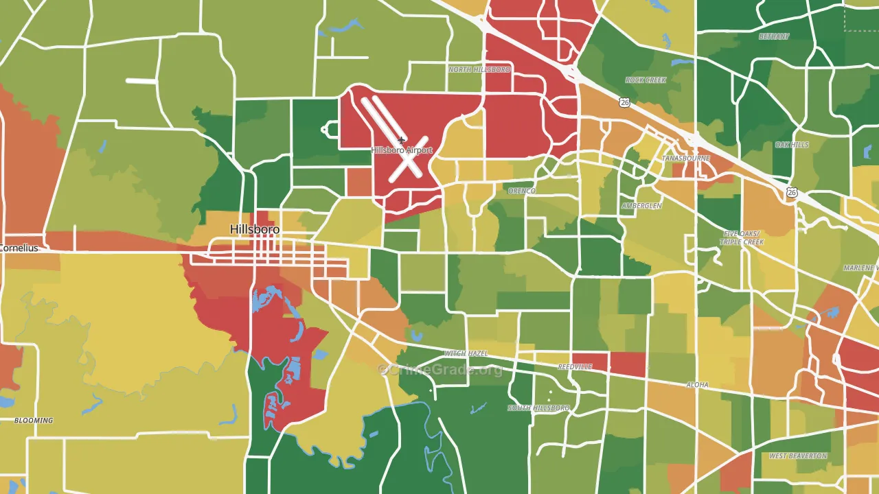 Hillsboro, OR Map of Assault Rates
