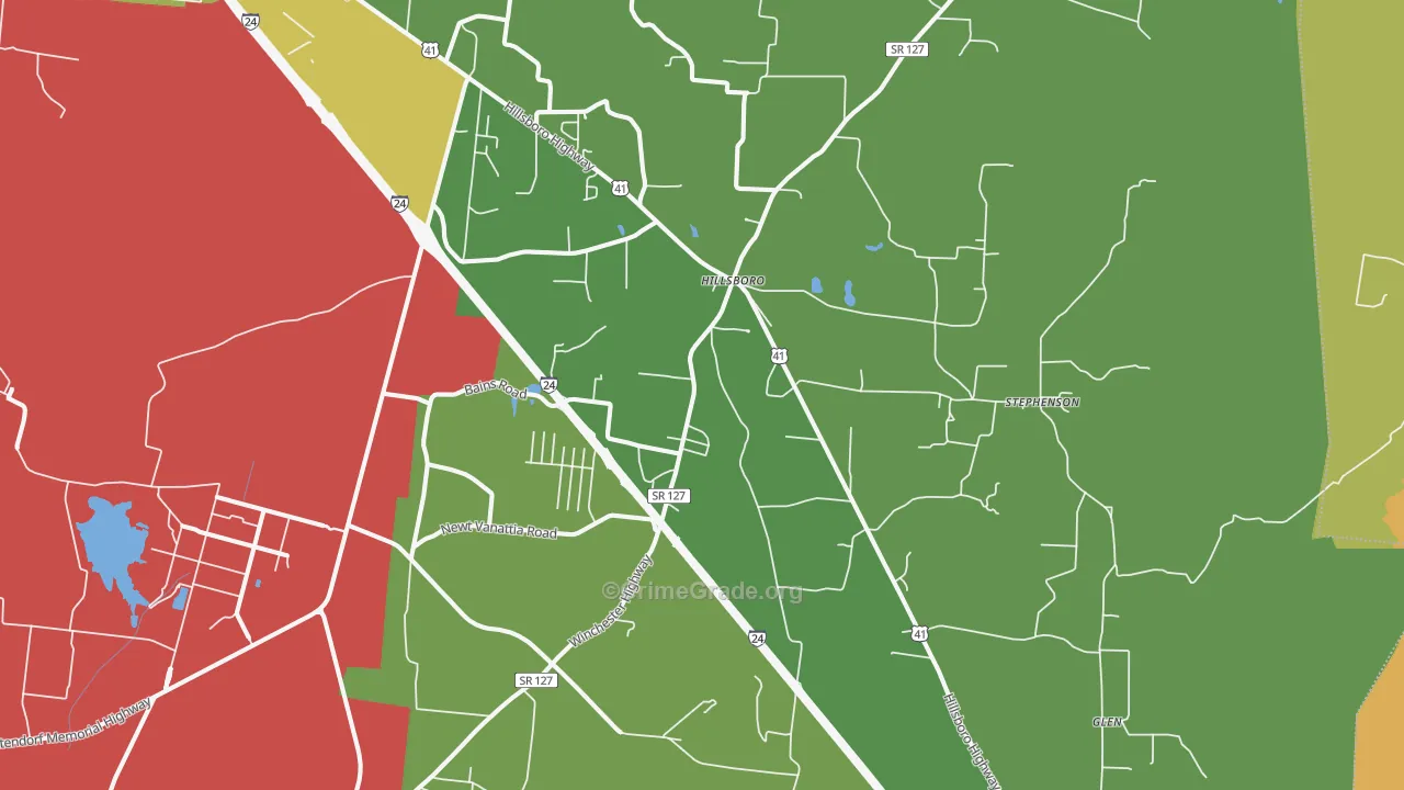 Hillsboro, TN Map of Assault Rates
