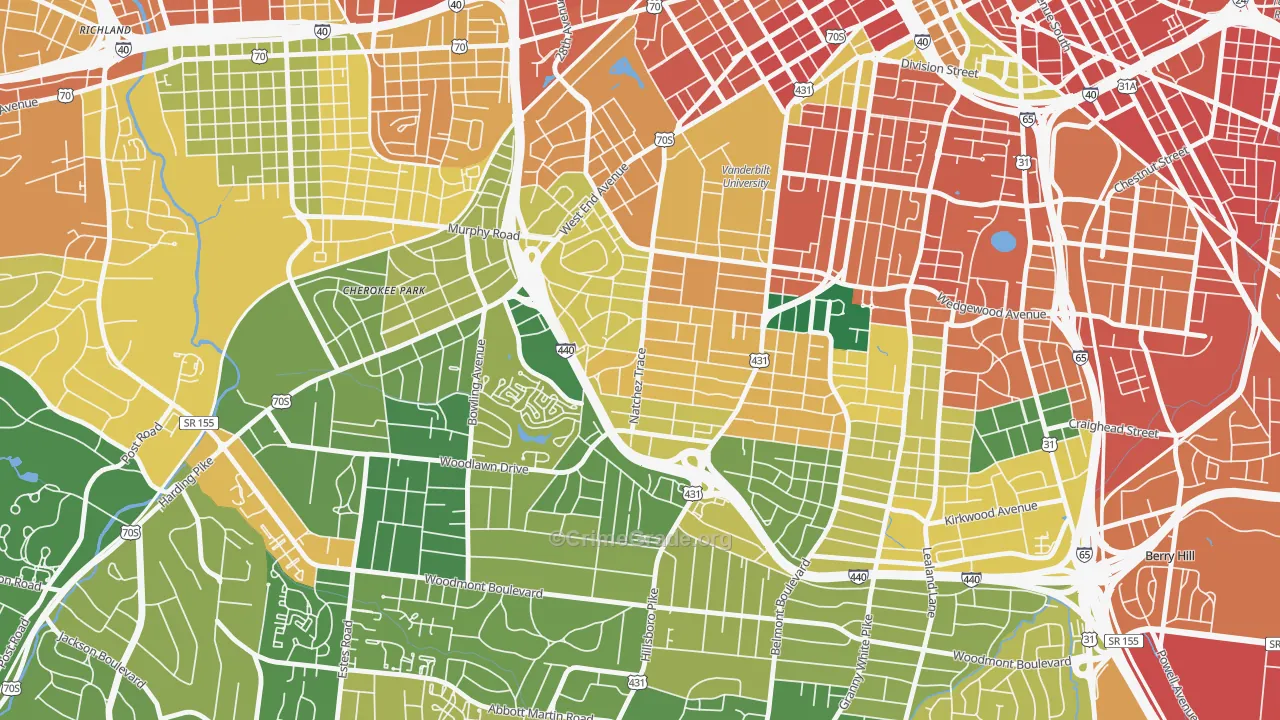 Hillsboro West End, Nashville, TN Map of Assault Rates