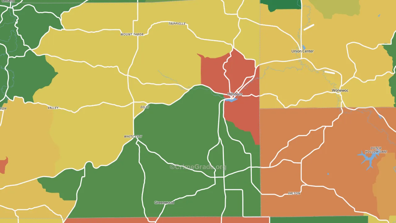 Hillsboro, WI Map of Assault Rates
