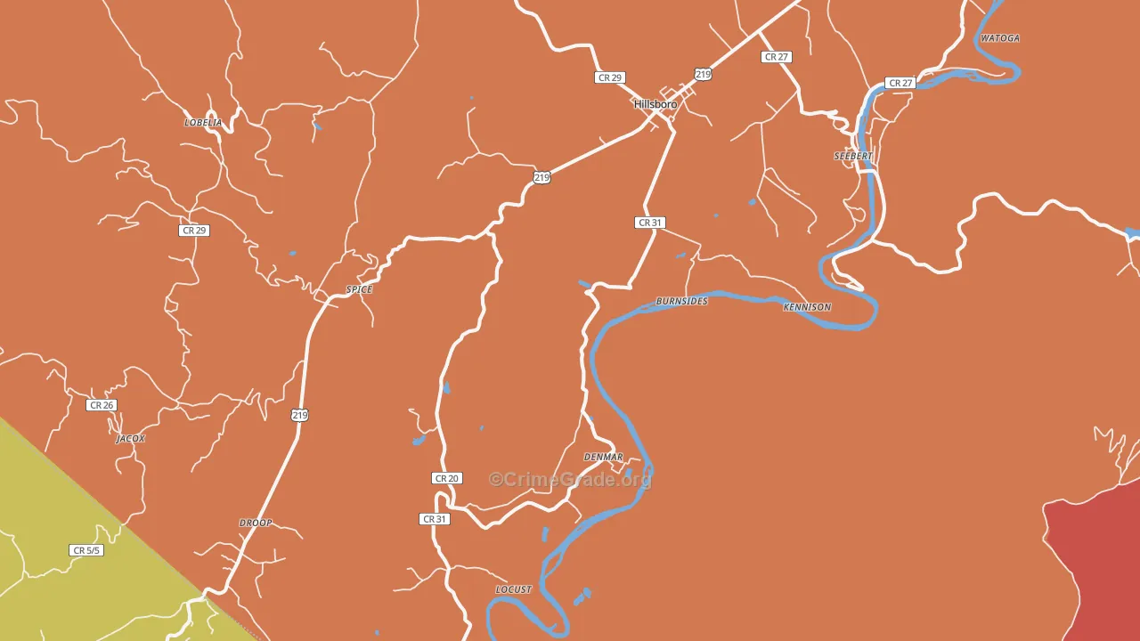 Hillsboro, WV Map of Assault Rates