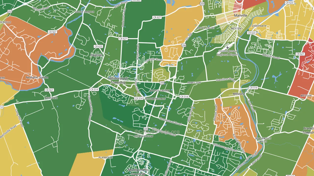 Hillsborough, NJ Map of Assault Rates