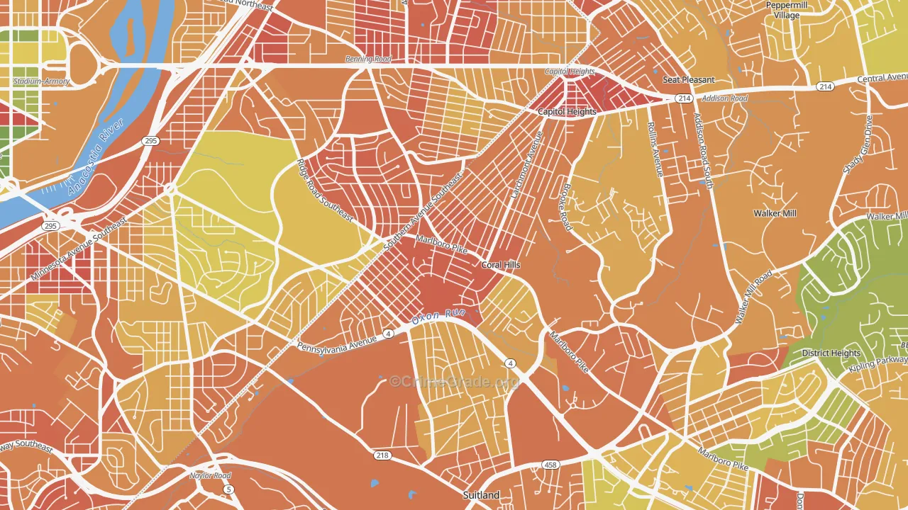 Hillside, Coral Hills, MD Map of Assault Rates