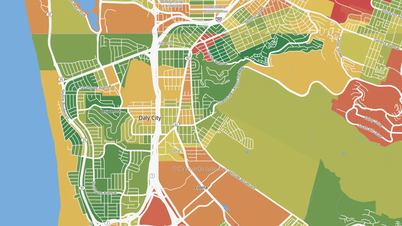 Hillside, Daly City, CA Map of Assault Rates