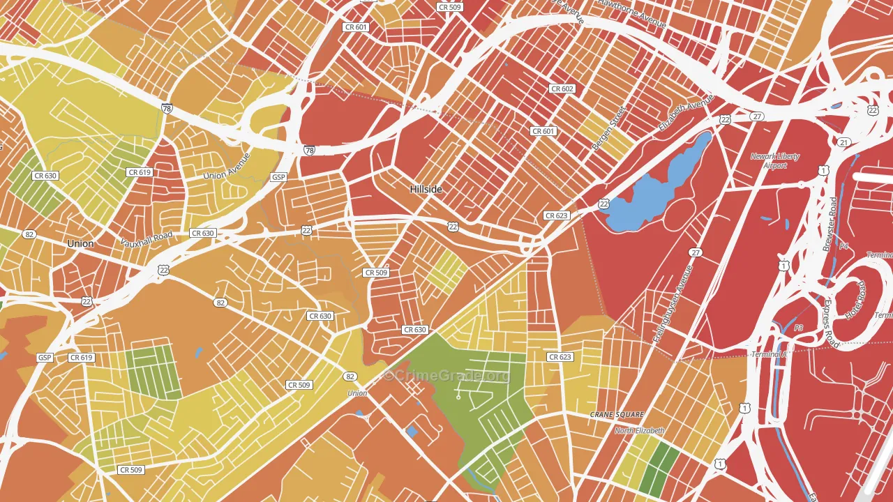 Hillside, NJ Map of Assault Rates