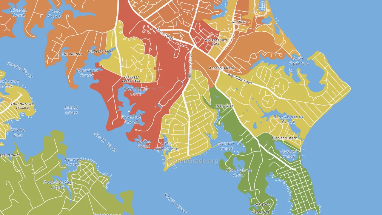 Hillsmere Shores, Annapolis Neck, MD Map of Assault Rates
