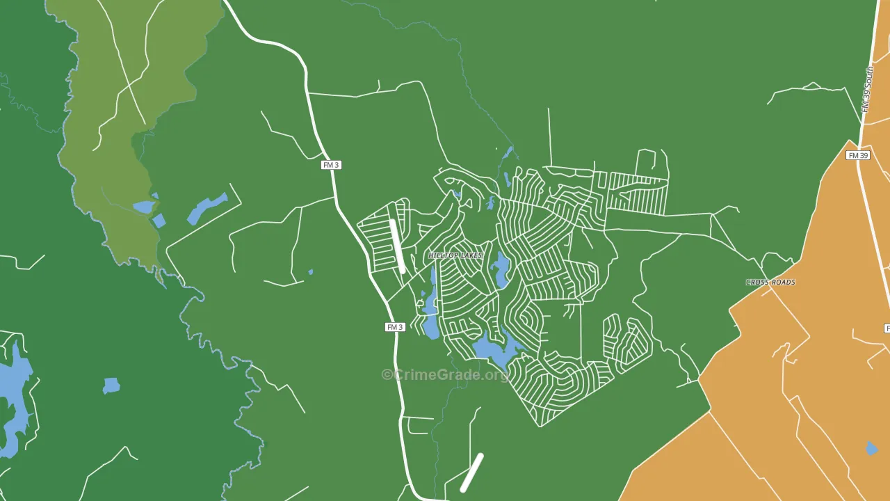 Hilltop Lakes, TX Map of Assault Rates