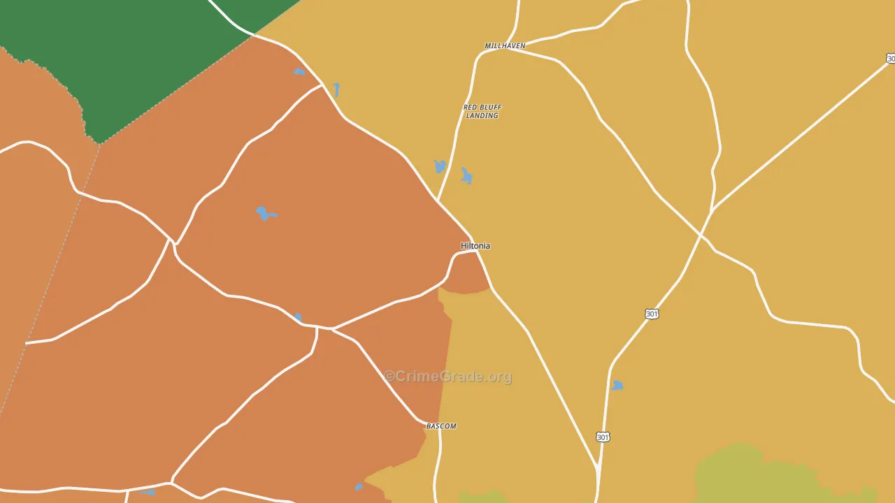 Hiltonia, GA Map of Assault Rates