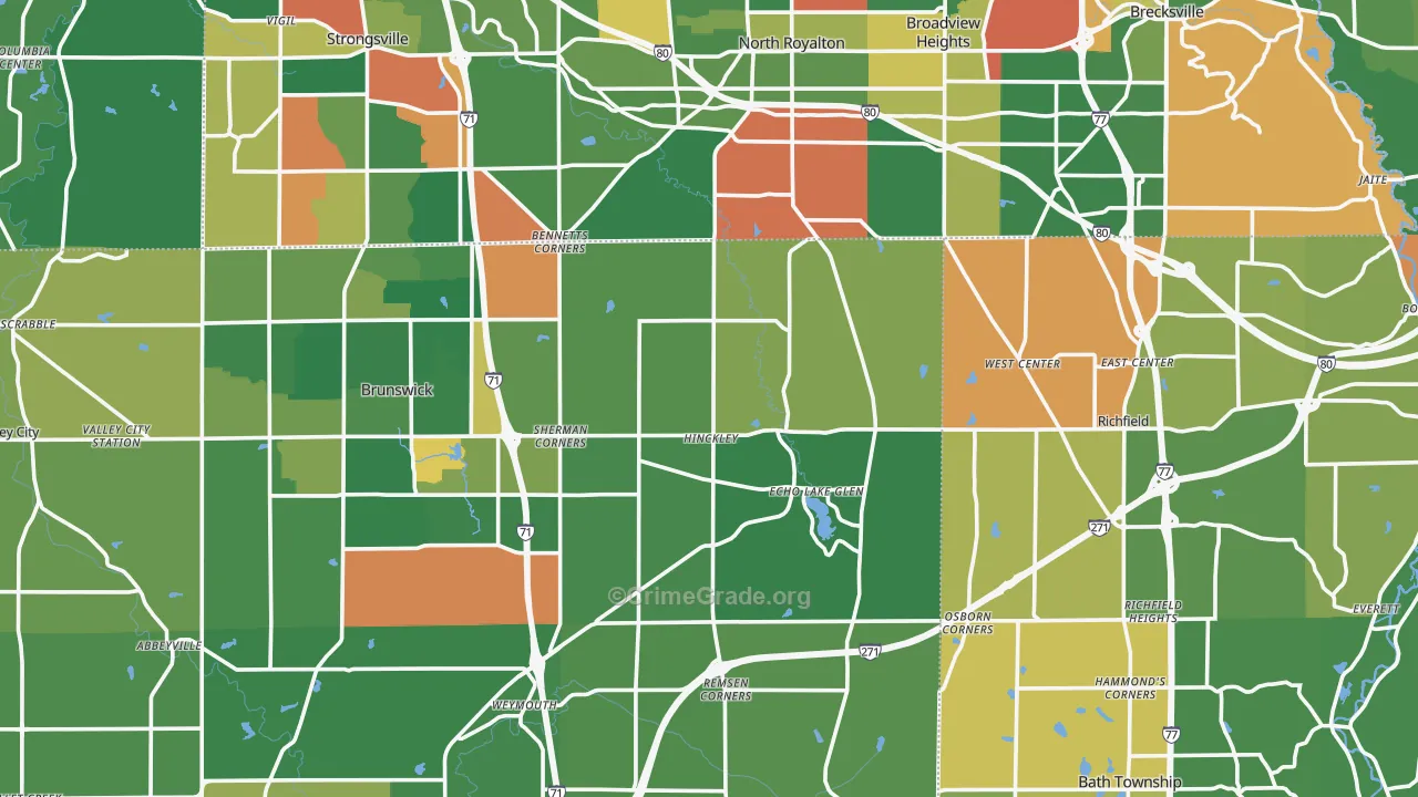 Hinckley, OH Map of Assault Rates