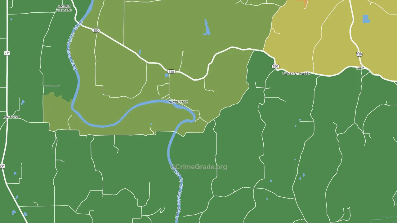 Hindostan Falls, IN Map of Assault Rates