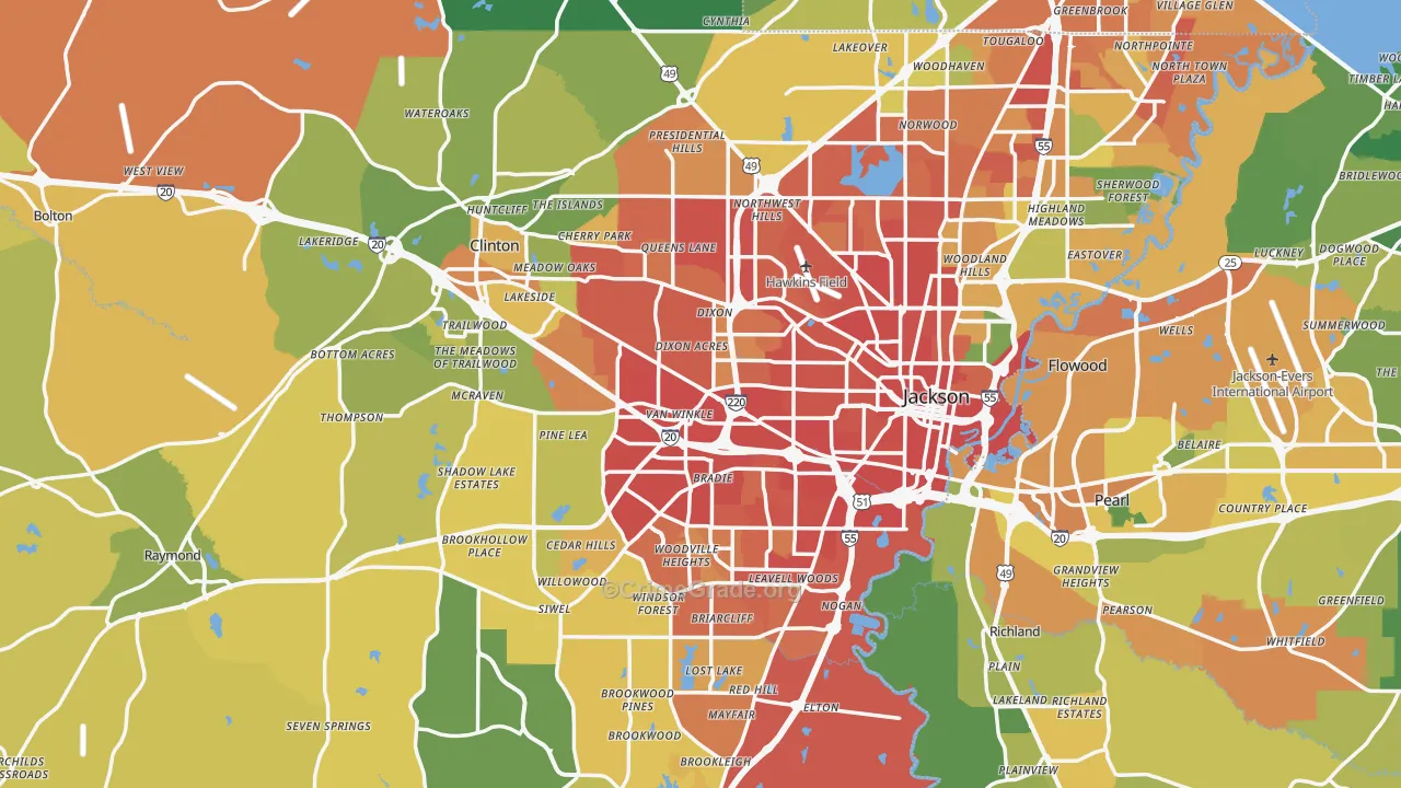 Hinds County, MS Map of Assault Rates