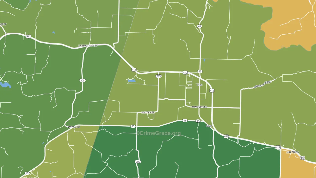 Hindsville, AR Map of Assault Rates