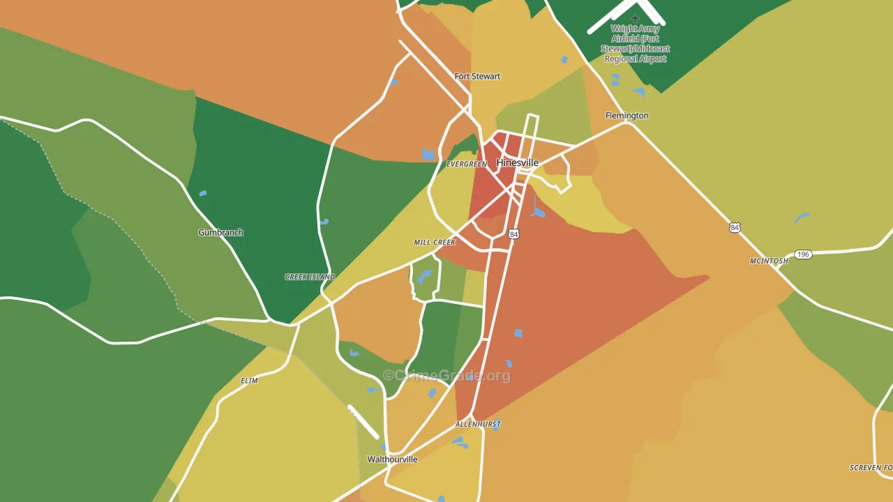 Hinesville, GA Map of Assault Rates