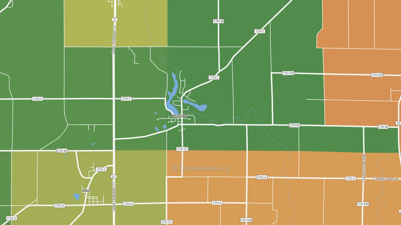 Hingham, WI Map of Assault Rates
