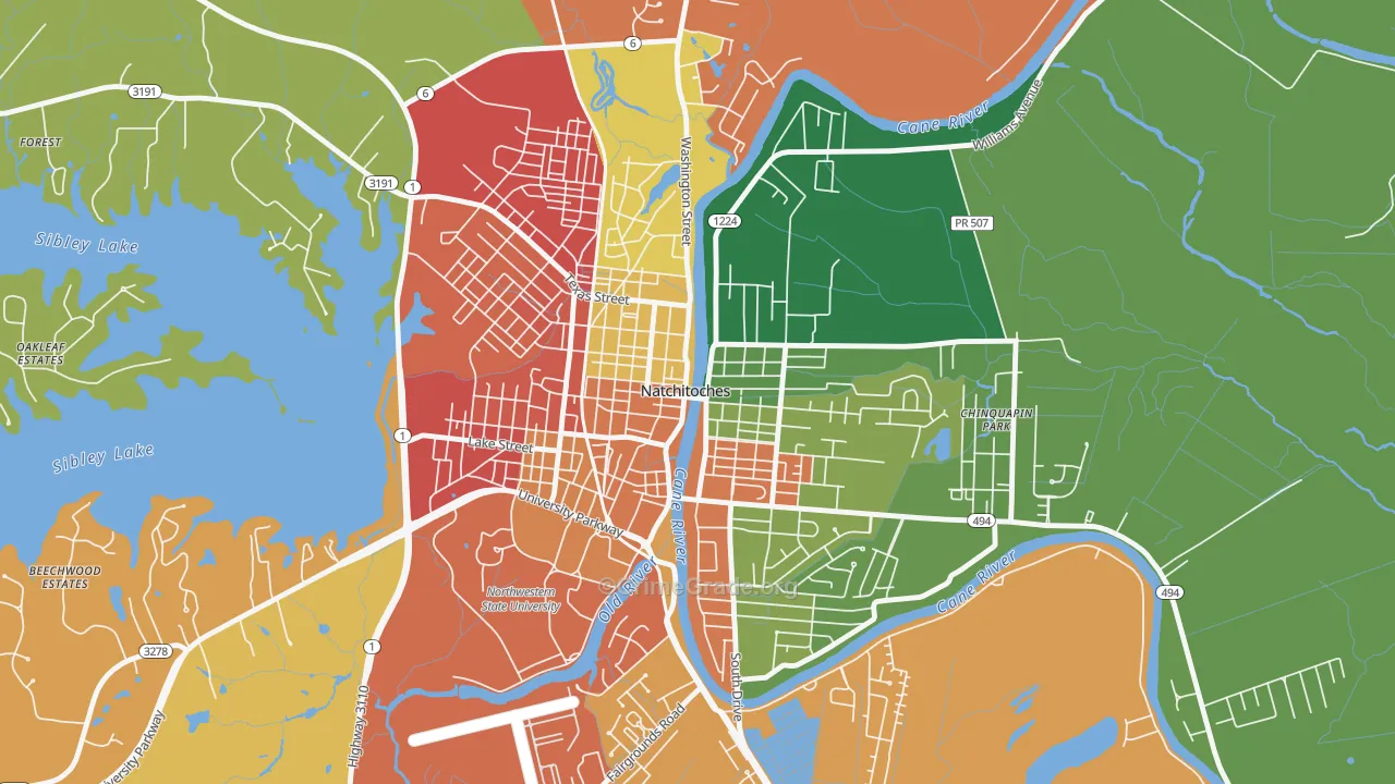 Historic District, Natchitoches, LA Map of Assault Rates