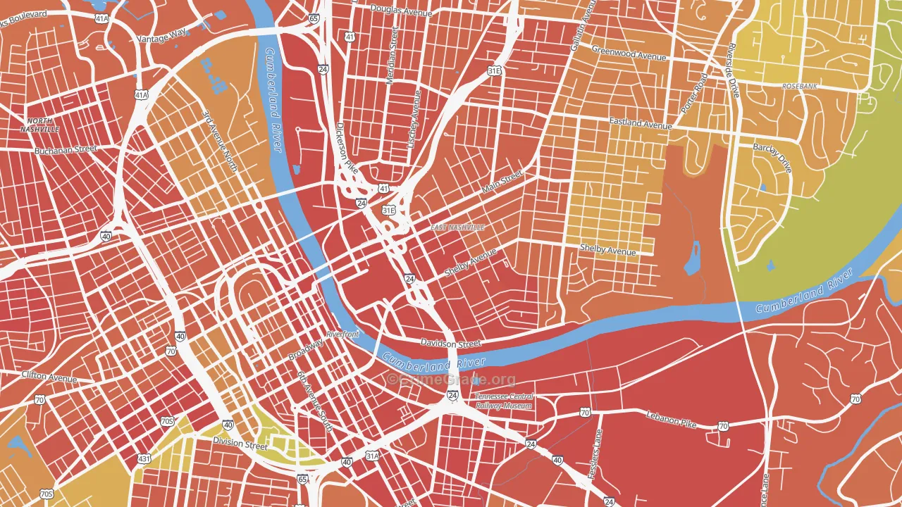 Historic Edgefield, Nashville, TN Map of Assault Rates
