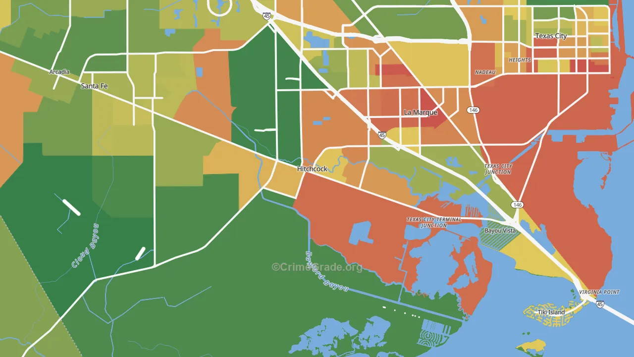 Hitchcock, TX Map of Assault Rates