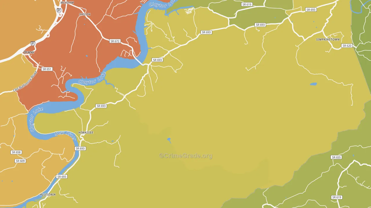 Hiwassee, VA Map of Assault Rates