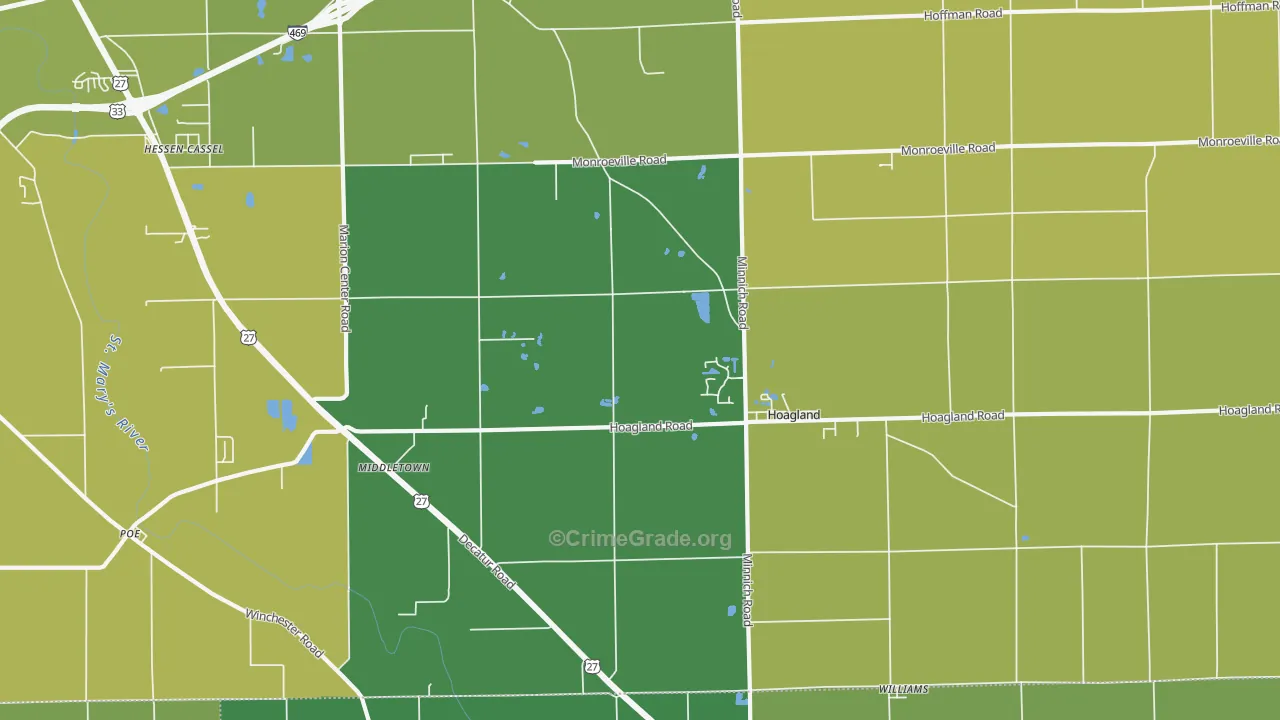 Hoagland, IN Map of Assault Rates